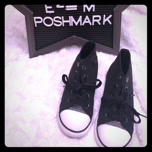Girls Black and Silver Hightop Converse 10C